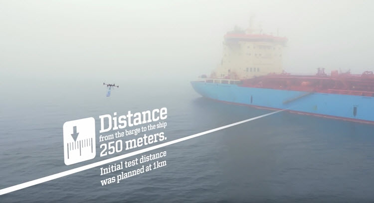 Maersk gebruikt drone om koekjes naar tanker te brengen
