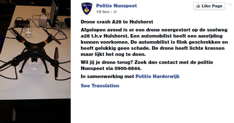 Drone crasht op snelweg A28 bij Hulshorst Drone crasht op snelweg A28 bij Hulshorst